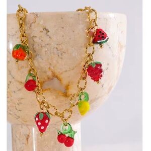 Tutti Frutti Charm 18K Gold Stainless Steel Waterproof Necklace